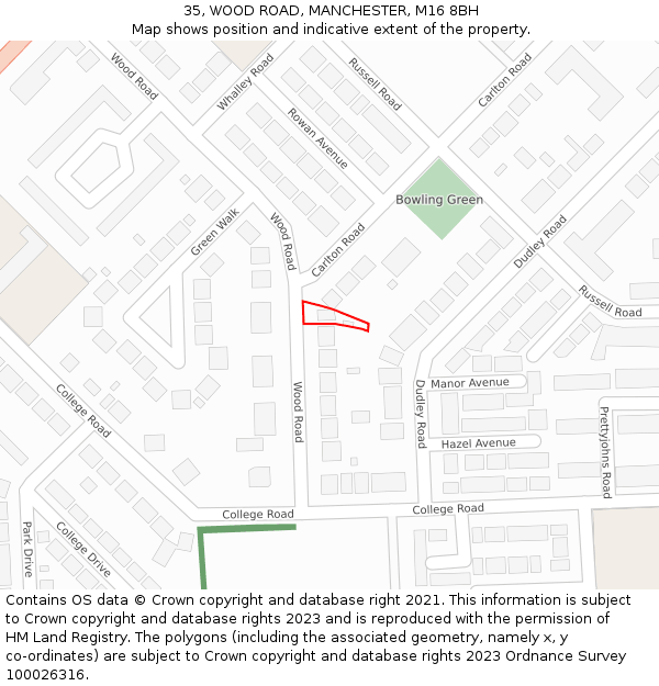 35, WOOD ROAD, MANCHESTER, M16 8BH: Location map and indicative extent of plot