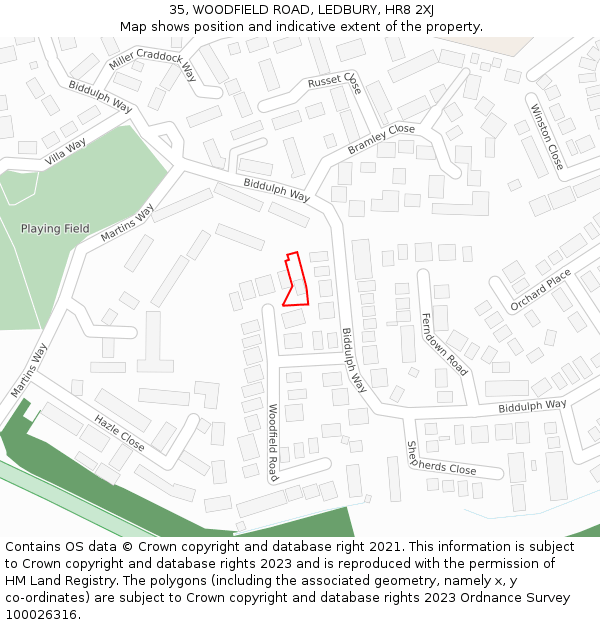 35, WOODFIELD ROAD, LEDBURY, HR8 2XJ: Location map and indicative extent of plot