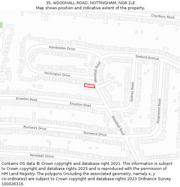 35, WOODHALL ROAD, NOTTINGHAM, NG8 1LE: Location map and indicative extent of plot