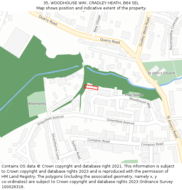 35, WOODHOUSE WAY, CRADLEY HEATH, B64 5EL: Location map and indicative extent of plot
