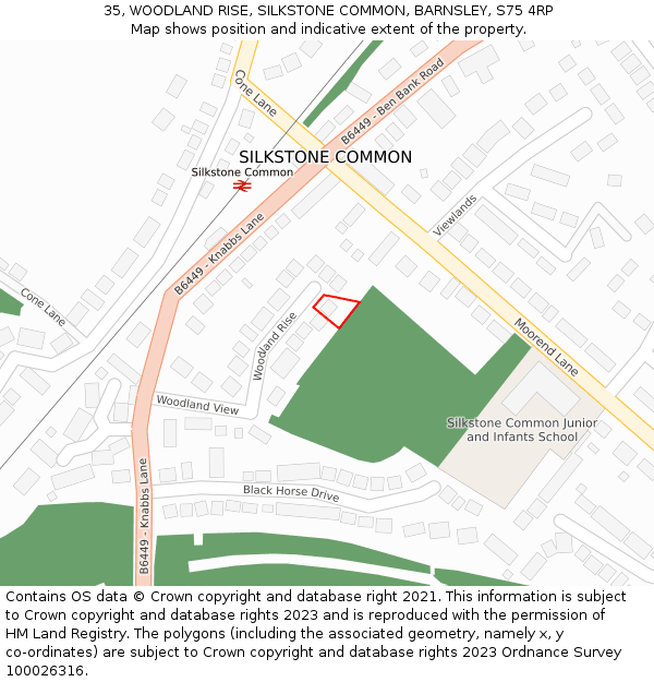 35, WOODLAND RISE, SILKSTONE COMMON, BARNSLEY, S75 4RP: Location map and indicative extent of plot