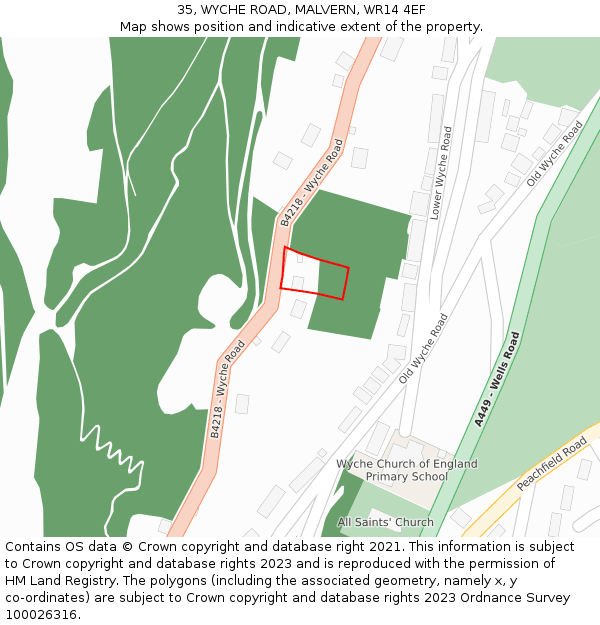 35, WYCHE ROAD, MALVERN, WR14 4EF: Location map and indicative extent of plot