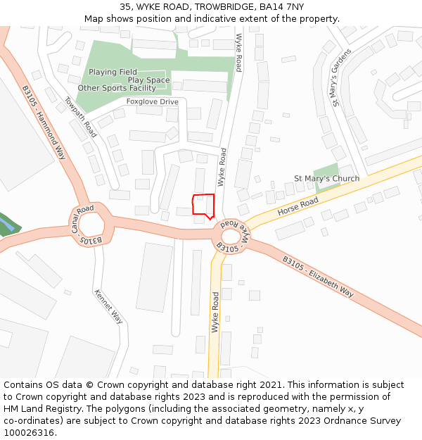 35, WYKE ROAD, TROWBRIDGE, BA14 7NY: Location map and indicative extent of plot