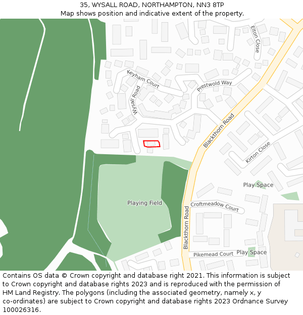 35, WYSALL ROAD, NORTHAMPTON, NN3 8TP: Location map and indicative extent of plot