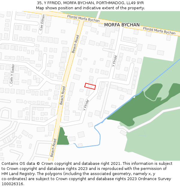 35, Y FFRIDD, MORFA BYCHAN, PORTHMADOG, LL49 9YR: Location map and indicative extent of plot