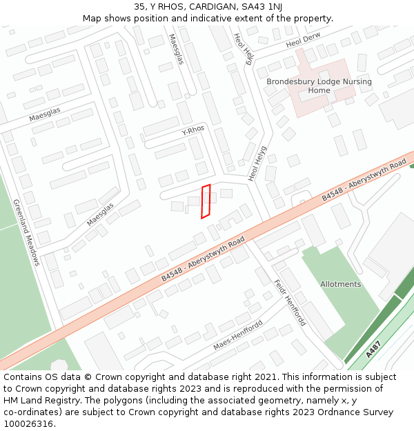 35, Y RHOS, CARDIGAN, SA43 1NJ: Location map and indicative extent of plot