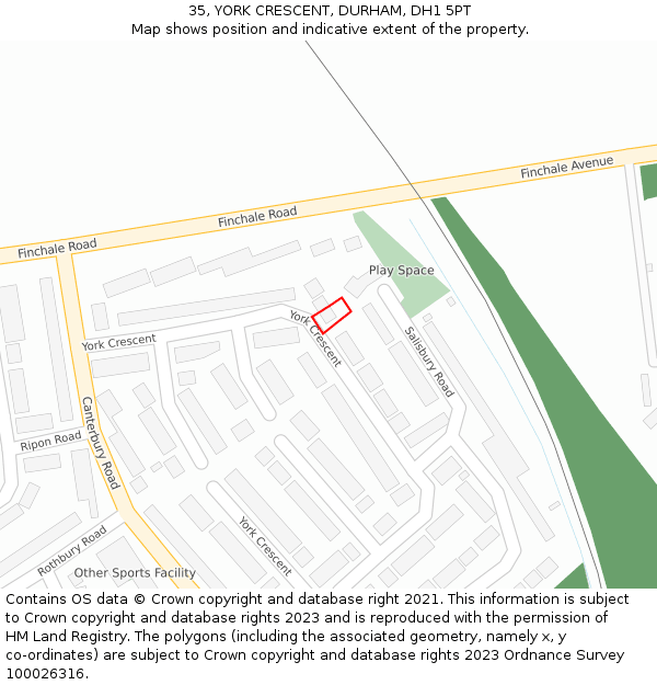 35, YORK CRESCENT, DURHAM, DH1 5PT: Location map and indicative extent of plot