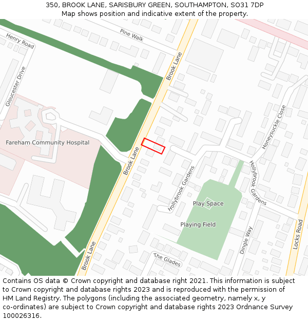 350, BROOK LANE, SARISBURY GREEN, SOUTHAMPTON, SO31 7DP: Location map and indicative extent of plot
