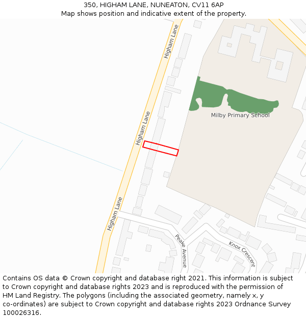 350, HIGHAM LANE, NUNEATON, CV11 6AP: Location map and indicative extent of plot