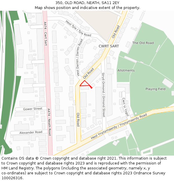 350, OLD ROAD, NEATH, SA11 2EY: Location map and indicative extent of plot