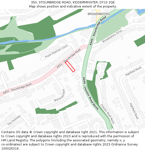 350, STOURBRIDGE ROAD, KIDDERMINSTER, DY10 2QE: Location map and indicative extent of plot