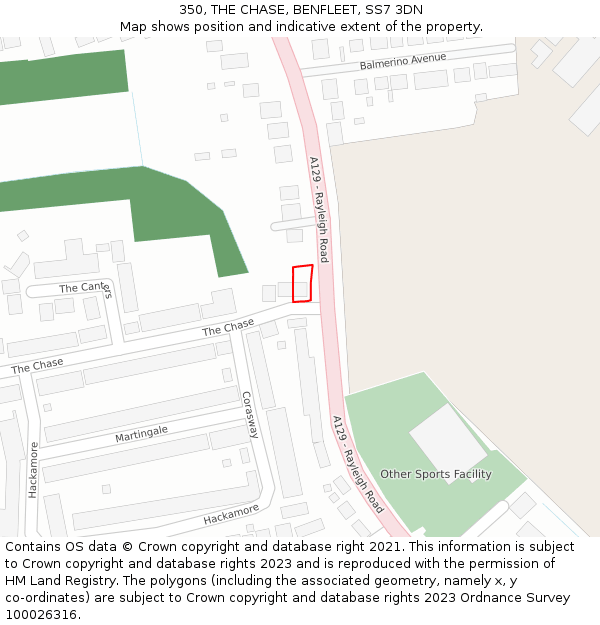 350, THE CHASE, BENFLEET, SS7 3DN: Location map and indicative extent of plot