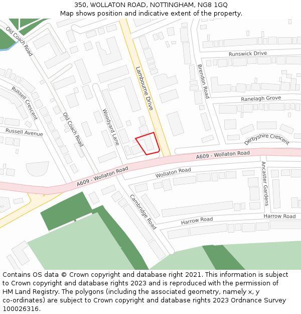 350, WOLLATON ROAD, NOTTINGHAM, NG8 1GQ: Location map and indicative extent of plot