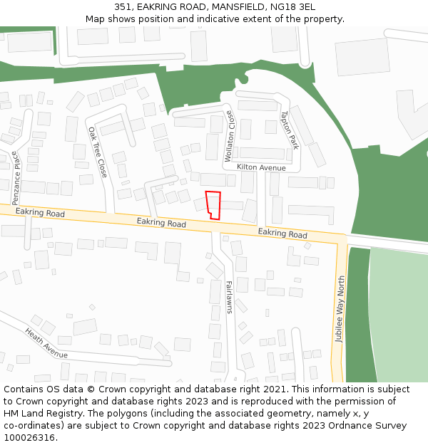 351, EAKRING ROAD, MANSFIELD, NG18 3EL: Location map and indicative extent of plot