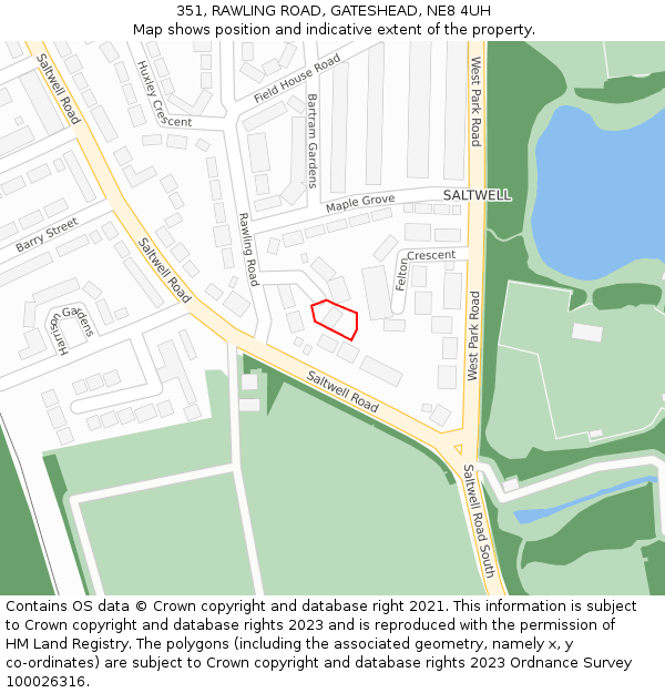 351, RAWLING ROAD, GATESHEAD, NE8 4UH: Location map and indicative extent of plot