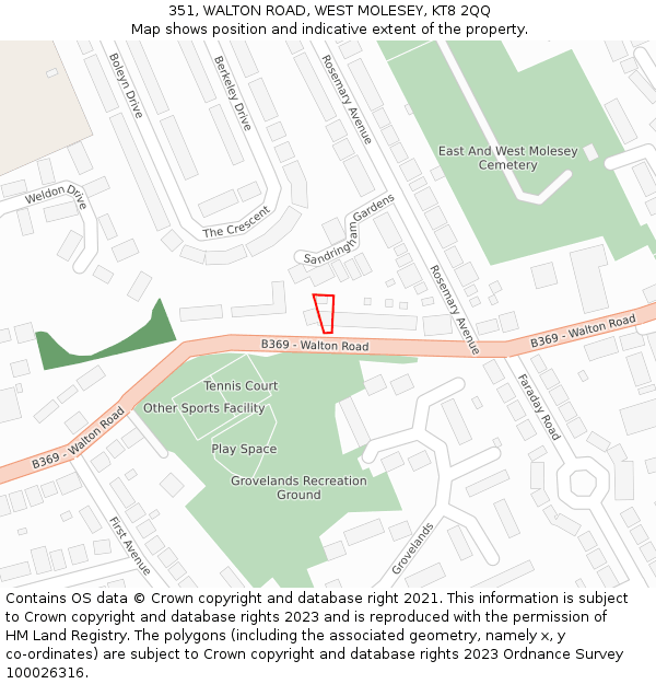 351, WALTON ROAD, WEST MOLESEY, KT8 2QQ: Location map and indicative extent of plot