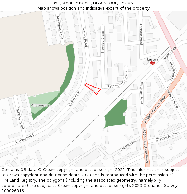 351, WARLEY ROAD, BLACKPOOL, FY2 0ST: Location map and indicative extent of plot