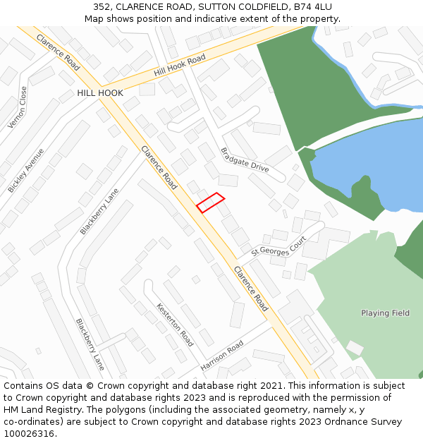352, CLARENCE ROAD, SUTTON COLDFIELD, B74 4LU: Location map and indicative extent of plot