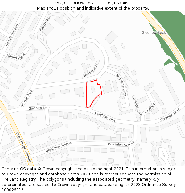 352, GLEDHOW LANE, LEEDS, LS7 4NH: Location map and indicative extent of plot