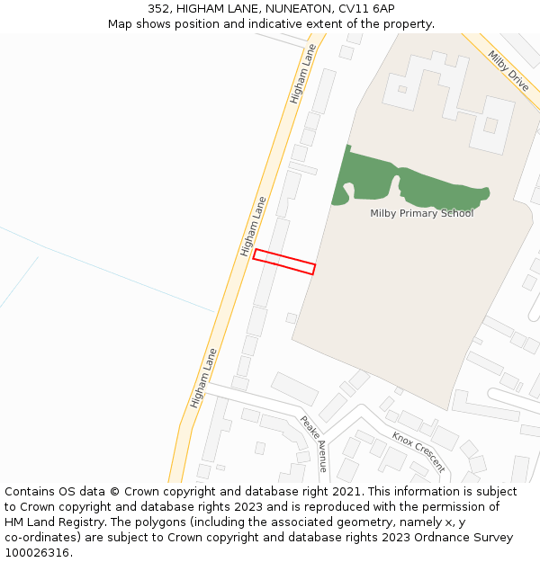 352, HIGHAM LANE, NUNEATON, CV11 6AP: Location map and indicative extent of plot