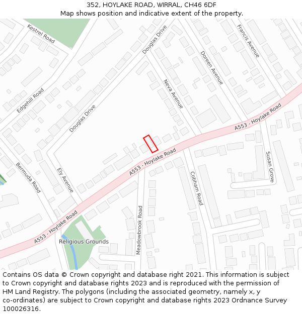 352, HOYLAKE ROAD, WIRRAL, CH46 6DF: Location map and indicative extent of plot