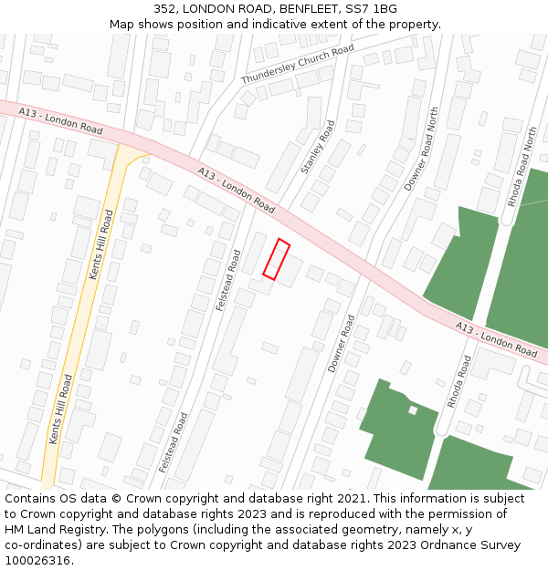 352, LONDON ROAD, BENFLEET, SS7 1BG: Location map and indicative extent of plot