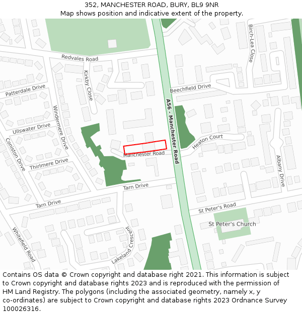 352, MANCHESTER ROAD, BURY, BL9 9NR: Location map and indicative extent of plot