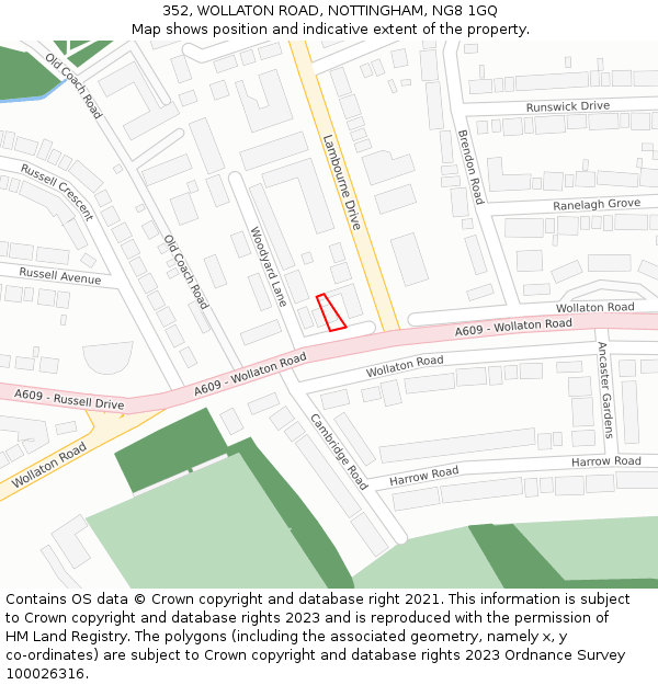 352, WOLLATON ROAD, NOTTINGHAM, NG8 1GQ: Location map and indicative extent of plot