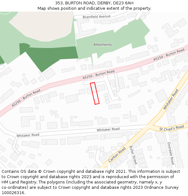 353, BURTON ROAD, DERBY, DE23 6AH: Location map and indicative extent of plot