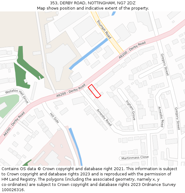 353, DERBY ROAD, NOTTINGHAM, NG7 2DZ: Location map and indicative extent of plot