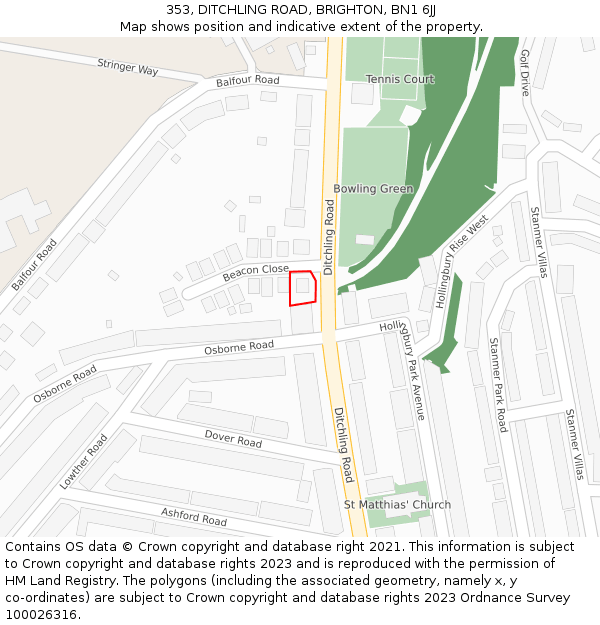 353, DITCHLING ROAD, BRIGHTON, BN1 6JJ: Location map and indicative extent of plot