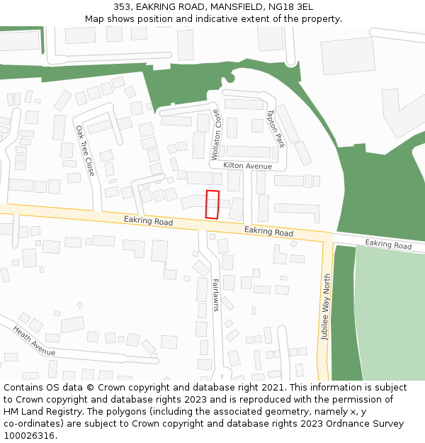 353, EAKRING ROAD, MANSFIELD, NG18 3EL: Location map and indicative extent of plot