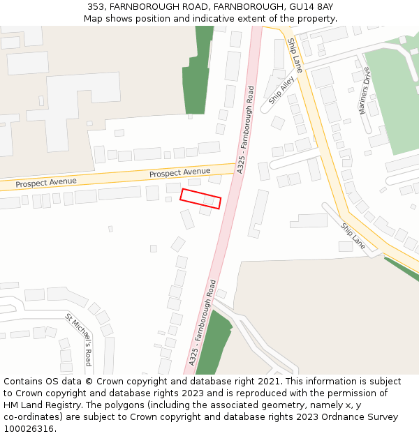 353, FARNBOROUGH ROAD, FARNBOROUGH, GU14 8AY: Location map and indicative extent of plot