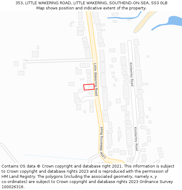 353, LITTLE WAKERING ROAD, LITTLE WAKERING, SOUTHEND-ON-SEA, SS3 0LB: Location map and indicative extent of plot