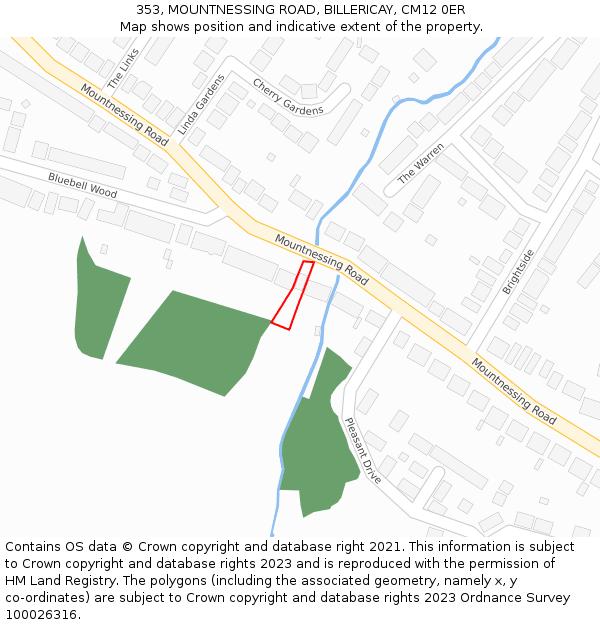 353, MOUNTNESSING ROAD, BILLERICAY, CM12 0ER: Location map and indicative extent of plot