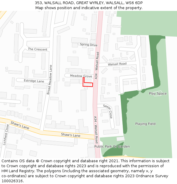 353, WALSALL ROAD, GREAT WYRLEY, WALSALL, WS6 6DP: Location map and indicative extent of plot