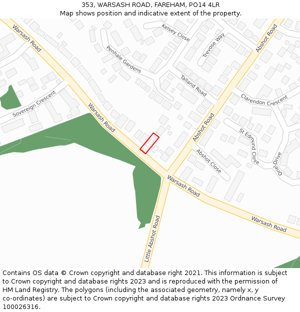 353, WARSASH ROAD, FAREHAM, PO14 4LR: Location map and indicative extent of plot
