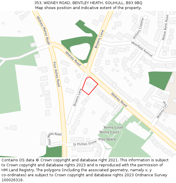 353, WIDNEY ROAD, BENTLEY HEATH, SOLIHULL, B93 9BQ: Location map and indicative extent of plot