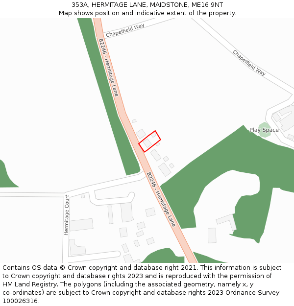 353A, HERMITAGE LANE, MAIDSTONE, ME16 9NT: Location map and indicative extent of plot