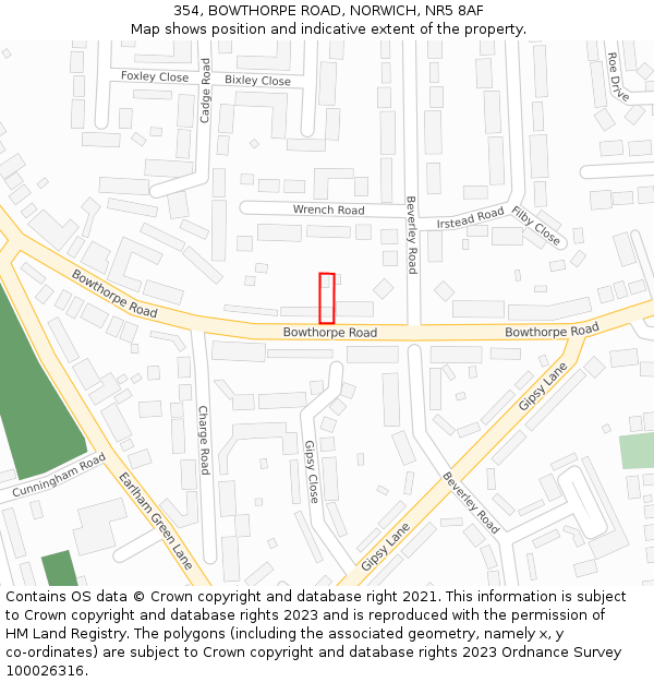 354, BOWTHORPE ROAD, NORWICH, NR5 8AF: Location map and indicative extent of plot