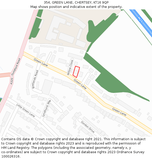 354, GREEN LANE, CHERTSEY, KT16 9QP: Location map and indicative extent of plot