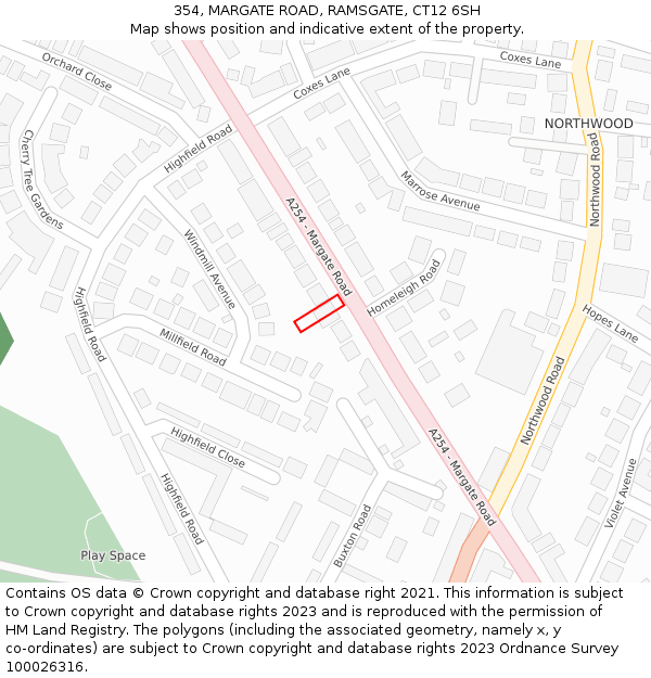 354, MARGATE ROAD, RAMSGATE, CT12 6SH: Location map and indicative extent of plot