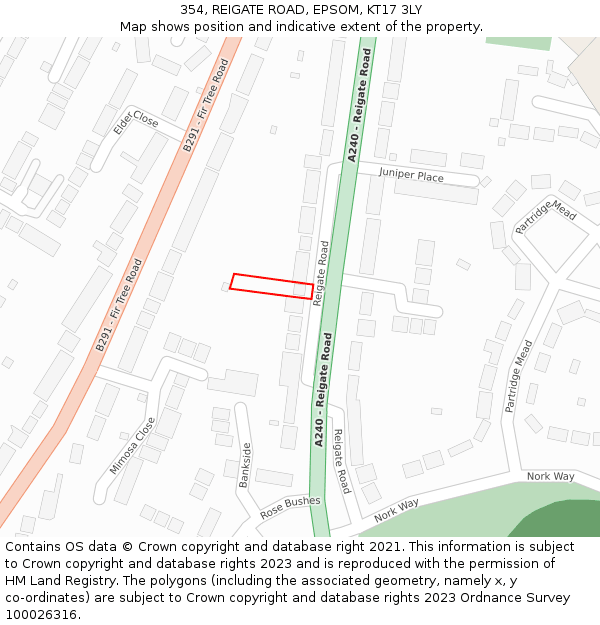 354, REIGATE ROAD, EPSOM, KT17 3LY: Location map and indicative extent of plot