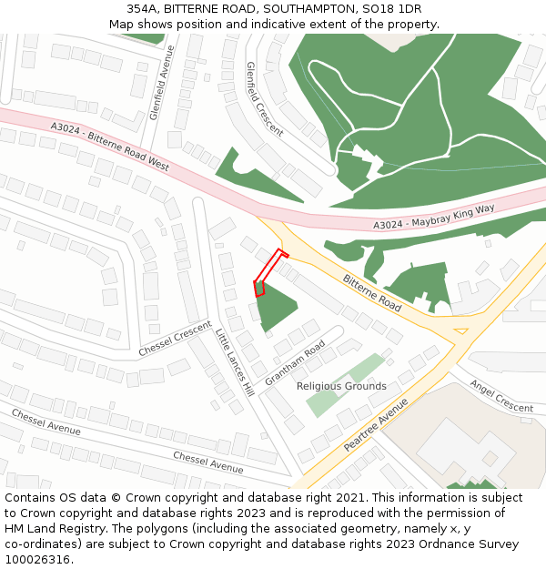 354A, BITTERNE ROAD, SOUTHAMPTON, SO18 1DR: Location map and indicative extent of plot