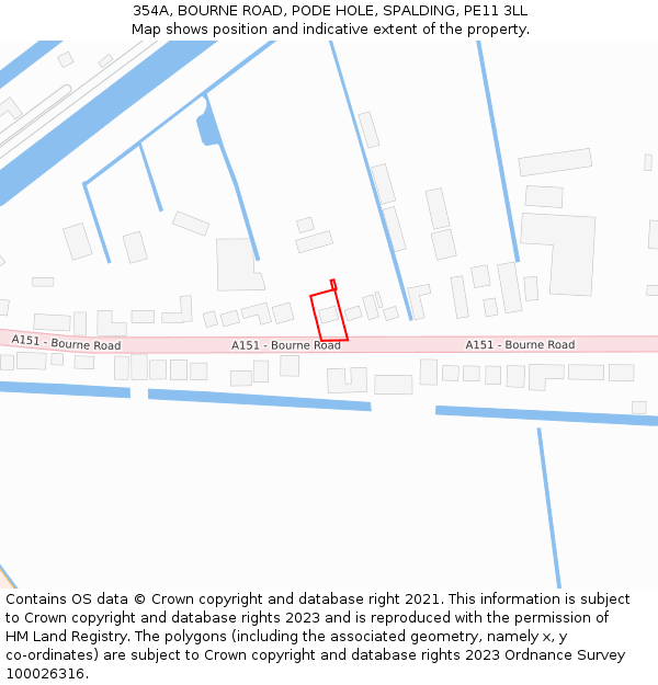 354A, BOURNE ROAD, PODE HOLE, SPALDING, PE11 3LL: Location map and indicative extent of plot