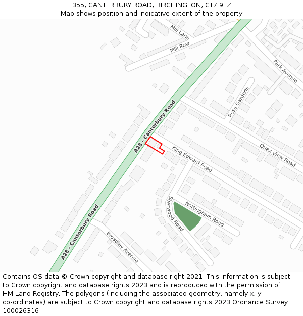 355, CANTERBURY ROAD, BIRCHINGTON, CT7 9TZ: Location map and indicative extent of plot