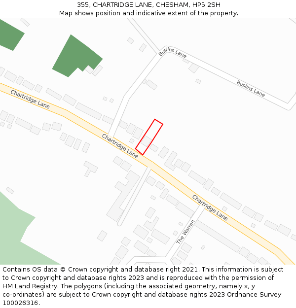 355, CHARTRIDGE LANE, CHESHAM, HP5 2SH: Location map and indicative extent of plot