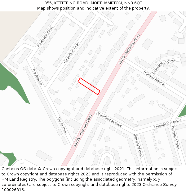 355, KETTERING ROAD, NORTHAMPTON, NN3 6QT: Location map and indicative extent of plot