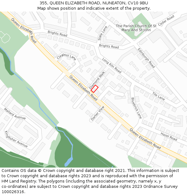 355, QUEEN ELIZABETH ROAD, NUNEATON, CV10 9BU: Location map and indicative extent of plot