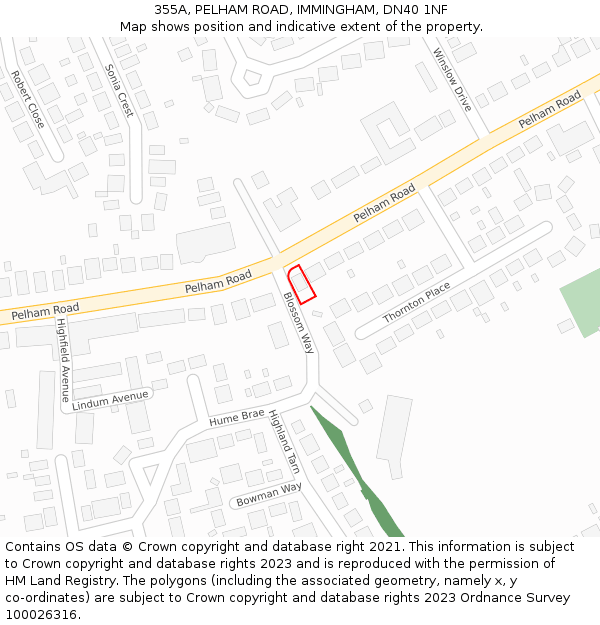 355A, PELHAM ROAD, IMMINGHAM, DN40 1NF: Location map and indicative extent of plot